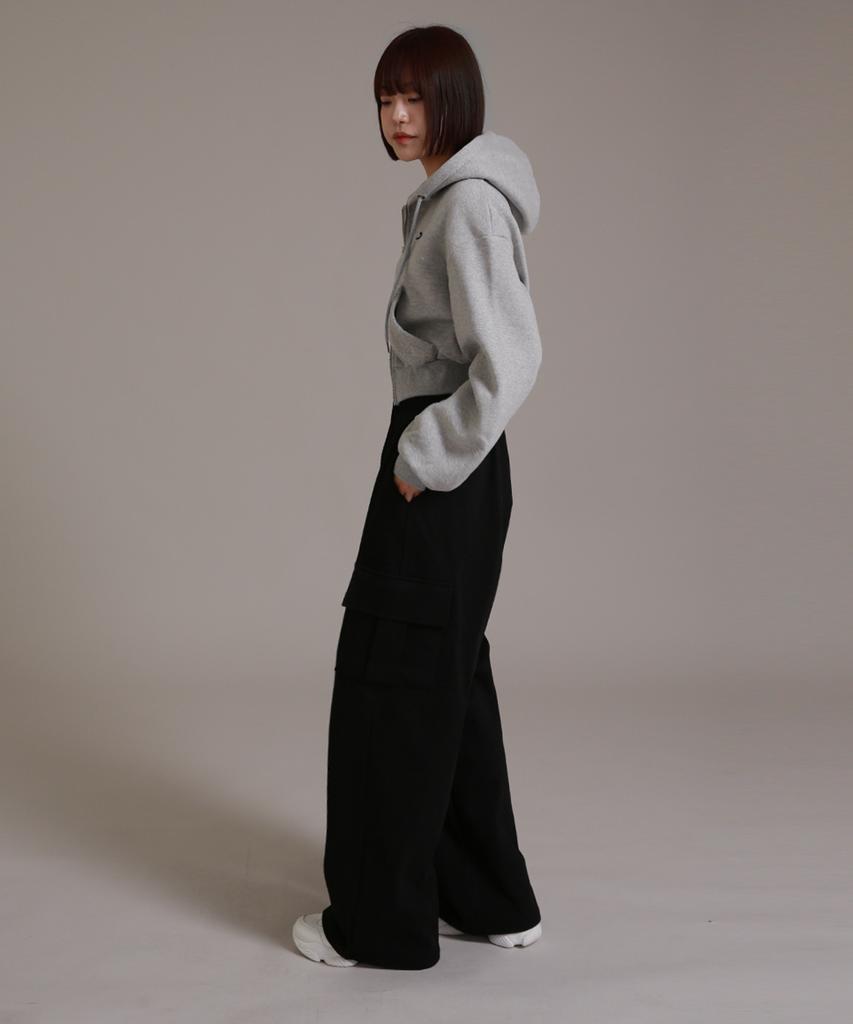 LIKE THE MOST Training Cargo Pintuck Wide Pants Black