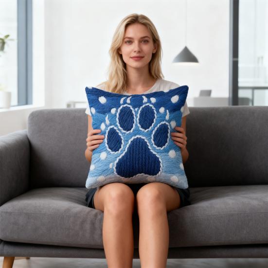 45x45CM Blue Paw Dotted Pillowcase Single Side Print Throw Pillow Cover Home Living Room Bedroom Sofa Bed Decorative Square Cushion Cover