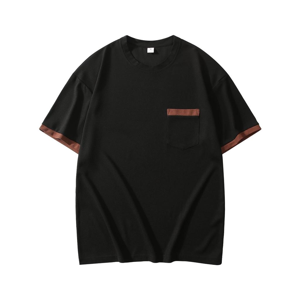 Men's Summer Colorblock Round Neck Loose Pocket Short Sleeve Top