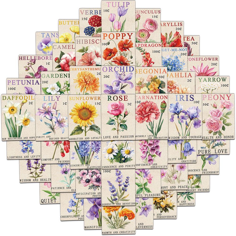 

50-Pack Retro Floral Cartoon Stickers for DIY Decor - Phone, Notebook, Water Bottle No