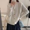New twist texture woven round neck single-breasted simple long-sleeved loose-knit cardigan for women