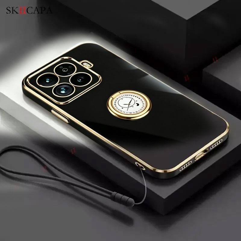 Glossy Plating Ring Holder Case for Xiaomi 17T 15T Pro Soft Silicone Lanyard Lens Protection Cover For XIAOMI MI17T Pro 15Tpro