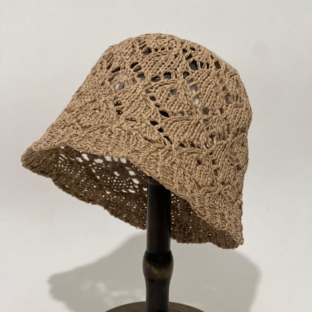 Literary and Artistic Hollow Breathable Knitted Bucket Hat Women's Spring Summer Crochet Bucket Hat Casual Sunshade Basin Hat Tide