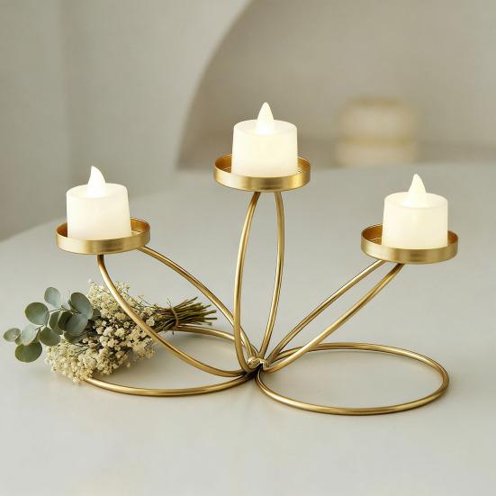 Cast Iron Candle Holder Decoration Home Office Living Room 3-Arm Candlestick