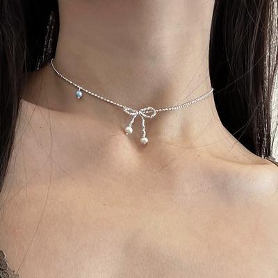 Broken Silver Bow Necklace Women'S Light Luxury Elegant Retro Personality Fashion Trend Temperament Versatile Neck Chain Collarbone Chain