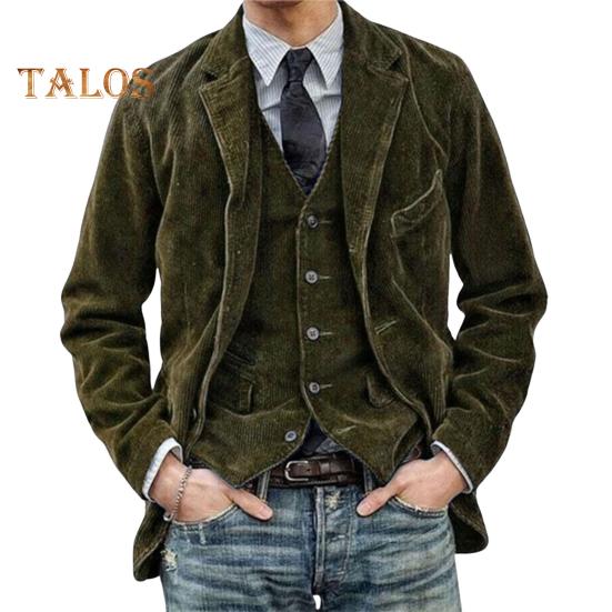 

Ретро вельветовое пальто с лацканами, длинный рукав, однобортный повседневный пиджак с карманами, однотонный свободный крой, деловая верхняя одежда 2XL армия зеленый