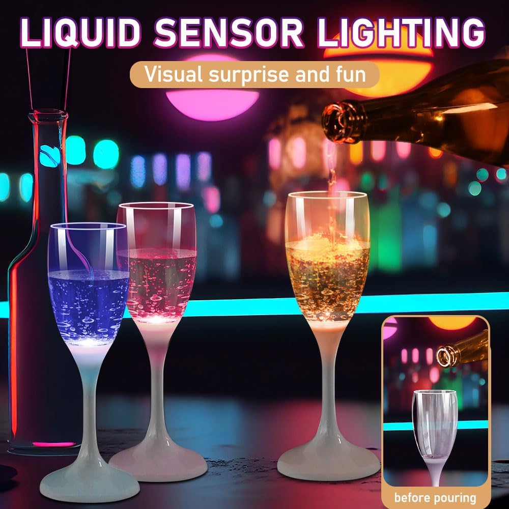 Set di 6 Bicchieri Luminosi LED per Vino e Champagne, Gadget per Feste, Bicchieri da Bevanda Luminescenti al Buio, Natale