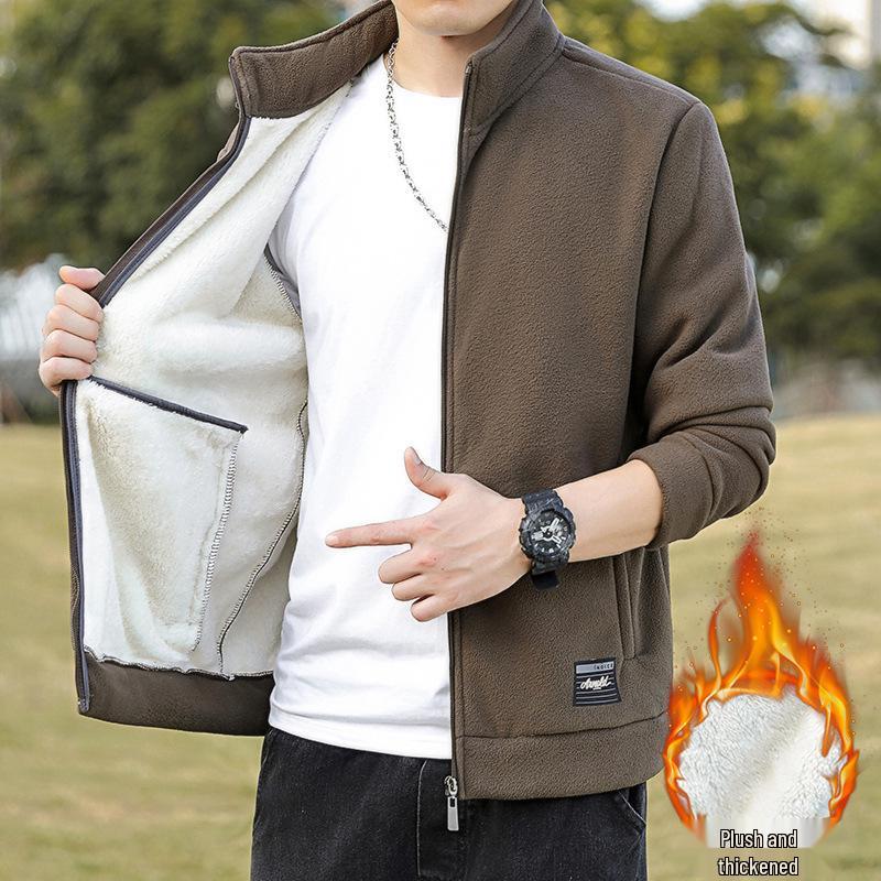Men's Spring/Autumn Stand Collar Sherpa Fleece Hoodie Cardigan
