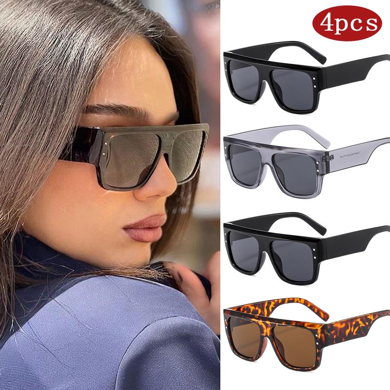

4pcs Vintage Brand Square Sunglasses Women Wide Leg Design Classic Rice Nail Sun Glasses UV400 Protection Sun Glasses Unisex
