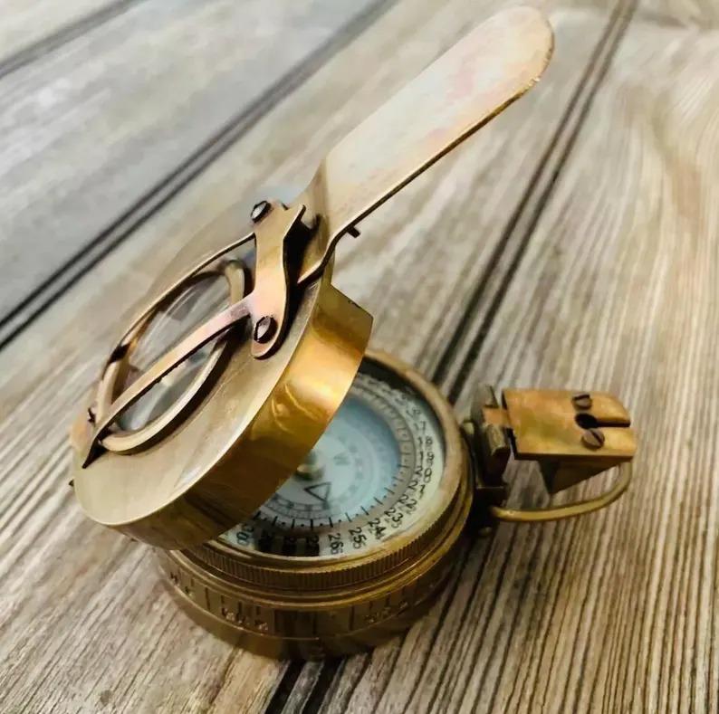 Marine Pocket Compass Gift Vintage Nautical Solid Brass WWII Military Compass Collectible