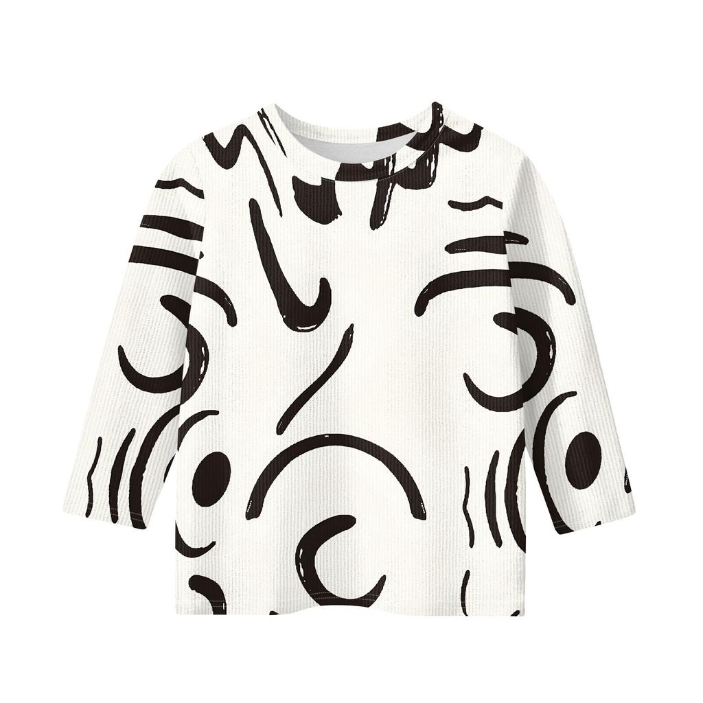 Children's 3/4 Sleeve Tops Knit  Casual  Print T Shirt Round Neck Pullover Blouse