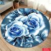 Blue Rose Butterfly Round Printed Carpet Living Room Bedroom Home Decor Non Slip Floor Mat Floral Elegance