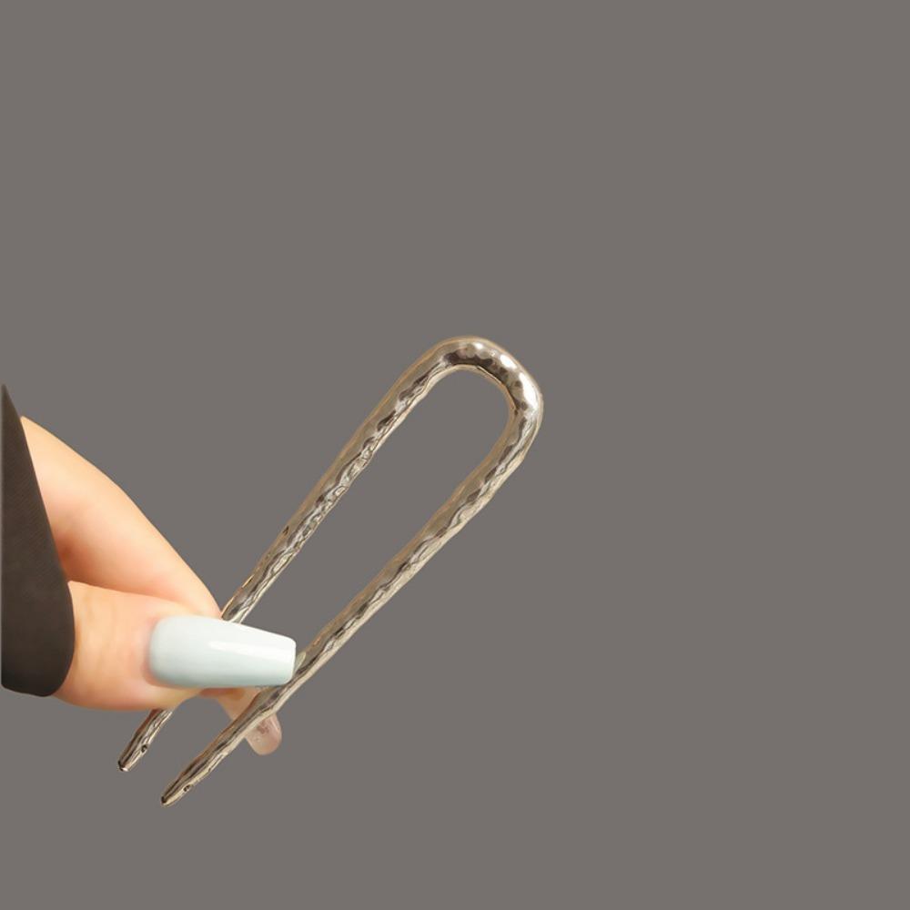 

1pc Metal Alloy U-shaped Hair Forks Creative Hammer Pattern Simple Hairpins Elegant Hair Updo Bun Accessories Women Headwear