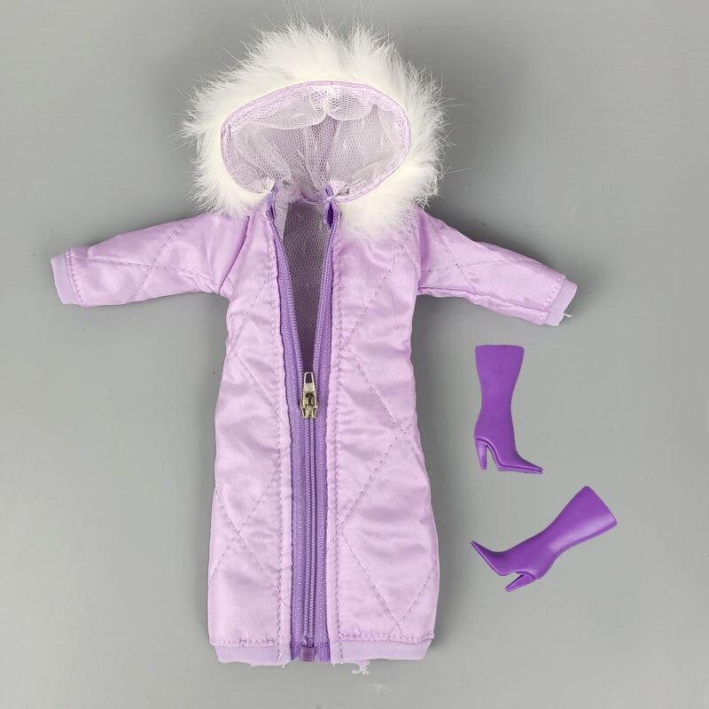 Lila warmer langer Wintermantel für Barbie-Puppen-Outfits, Kleidung, Hoodie, Parka für 1/6 BJD-Puppenjacke, 1:6 Puppenzubehör, Spielzeug