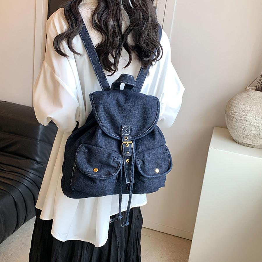Casual Denim Flip Backpack Women Mochilas Daypack Ladies Vintage Travel Bag Girls School Bags Anti-Theft Rucksack for Woman Sac