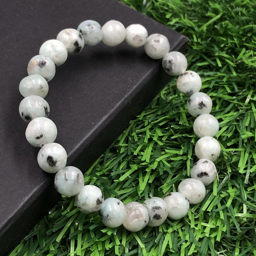 8mm Natural Kiwi Stone Gemstone Round Beads Unisex Stretchable Bracelet 7.5" For Good-Luck RBB-39