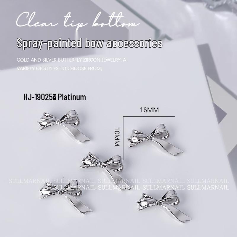5 Pcs Bow Metal Silk Ribbon Spray Nail Art Charms - Cute French Bowknot Decorations