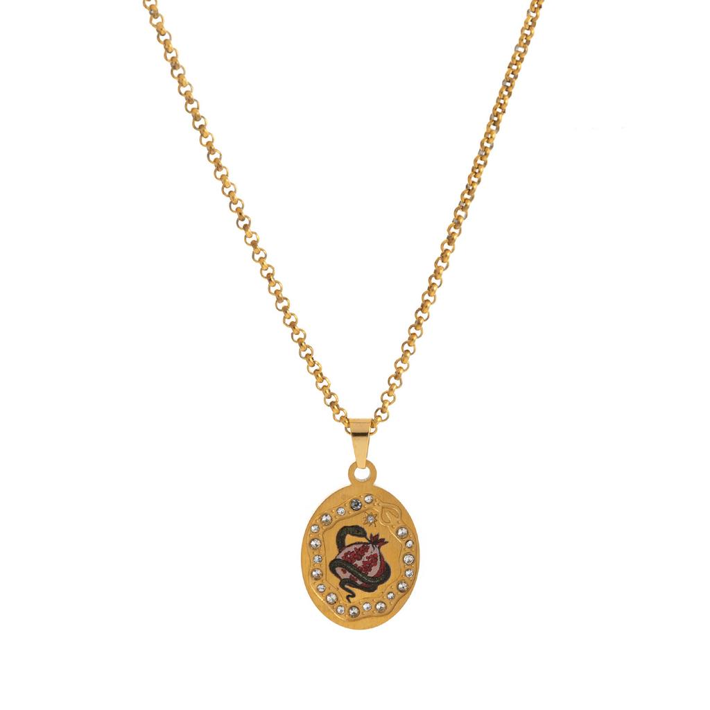 Painted Titanium Steel Butterfly Snake Dragonfly Swan Pomegranate Oval Diamond Necklace Fashion Light Luxury Love Collarbone Chain