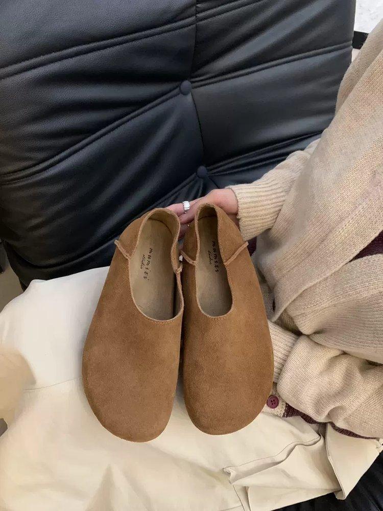 Soft Leather Version~ Retro Round Head One-pedal Platform Single Shoes Women's 2025 New Two-wear Boken Shoes Soft-soled Doudou Shoes
