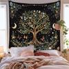 Neon Sun & Moon Tapestry, Psychedelic Rainbow Celestial Print with Clouds On Black Background, Wall Hanging for Boho Decor