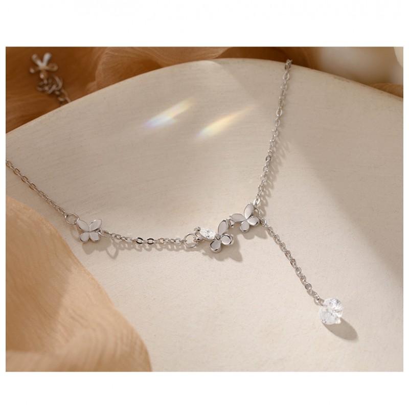 Sterling Butterfly Tassel Anklet With Rhinestone Accents Women Boho Chic Foot Jewelry