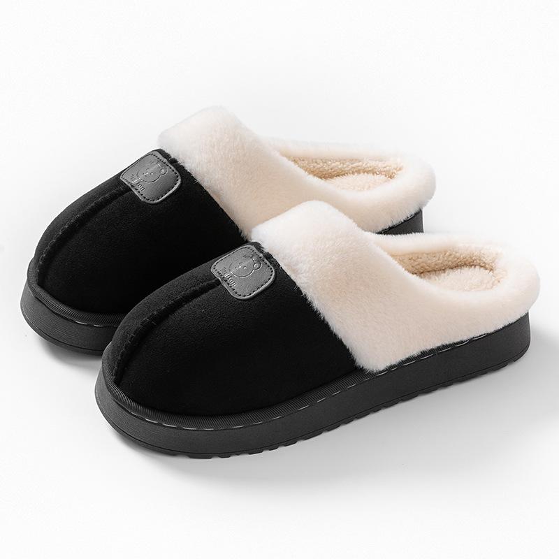 Simple cotton slippers autumn and winter home dormitory thick-soled plush warm couple plush shoes