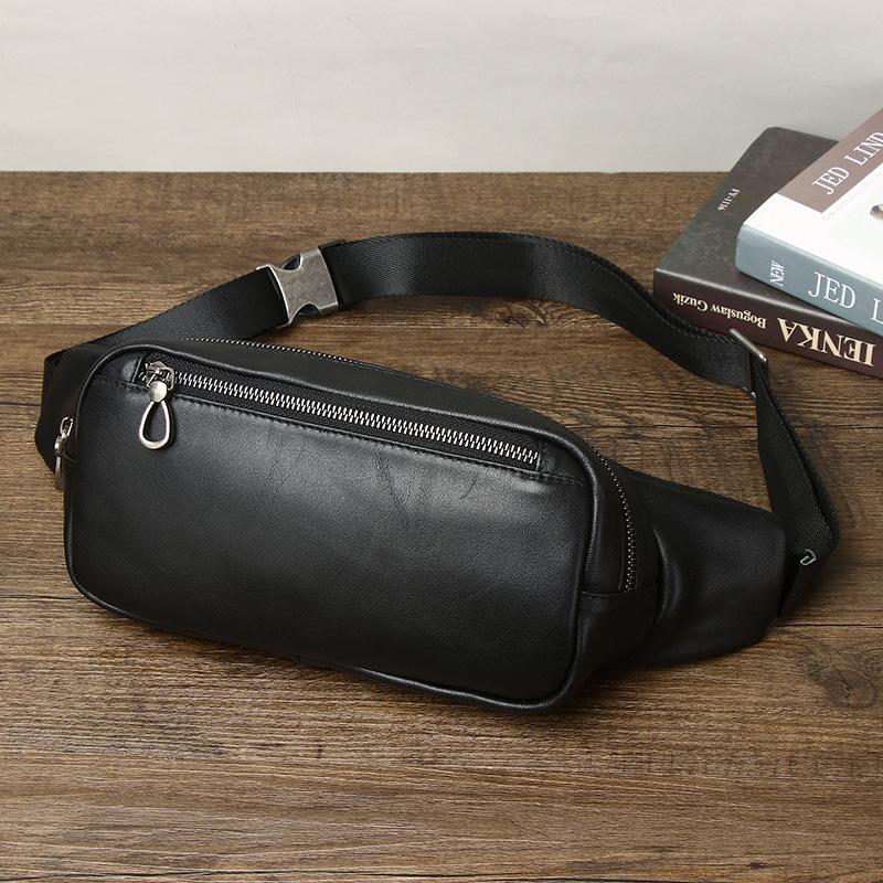 First Layer Cowhide Leather Breast Bag Casual Fashion Oblique Span Bag Outdoor Simple Mobile Phone Bag Men'S Fanny Pack Single Shoulder Light Durable