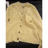 New twist crew neck sweater jacket women's autumn and winter soft waxy lazy gentle wind yellow knitted cardigan
