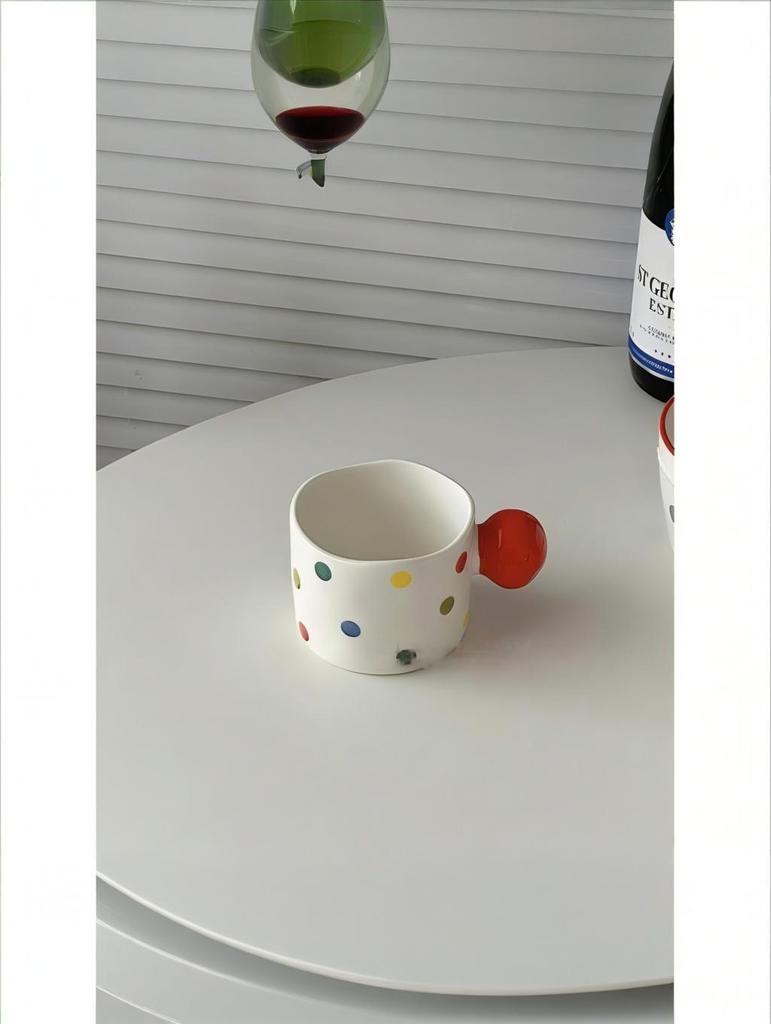 Colorful polka dot ins style ceramic cup with ball handle coffee cup