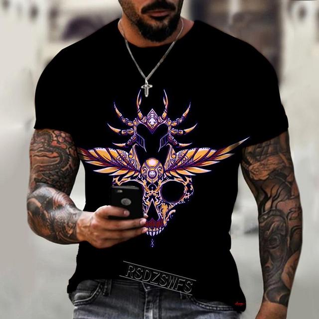

Summer Men s Shirt 3D Printing Retro Totem Golden Armor Handsome and Cool Round Neck T-shirt Loose and Comfortable XXXXXL