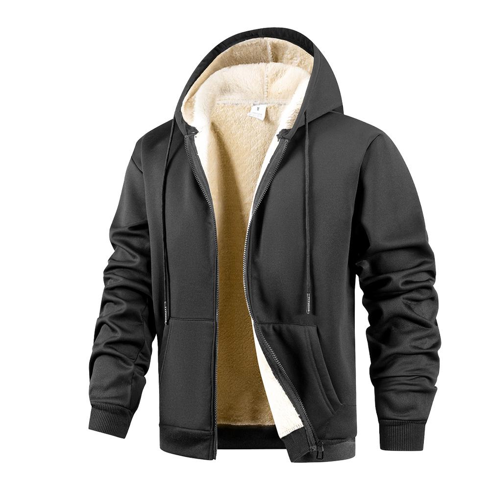 Winter Men's Jackets Thickened Fleece Lining Warm Jackets Sweatshirt Coat Men Cardigan Zip Up Hooded Jackets Windproof Coat