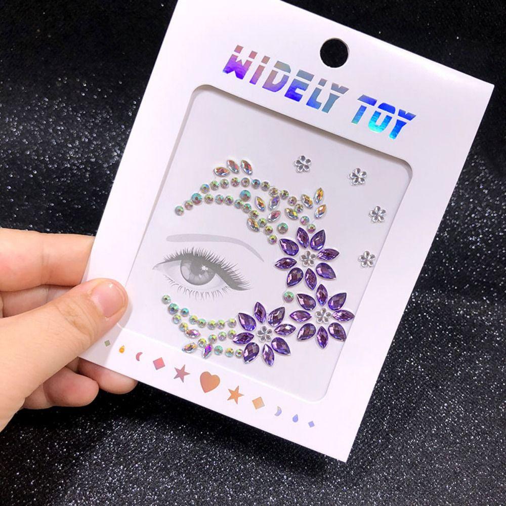 Waterproof 3D Rhinestones Sticker Fake Tattoo Glue Free Crystal Facials Sticker Beauty Colorful Temporary Tattoo Sticker Women