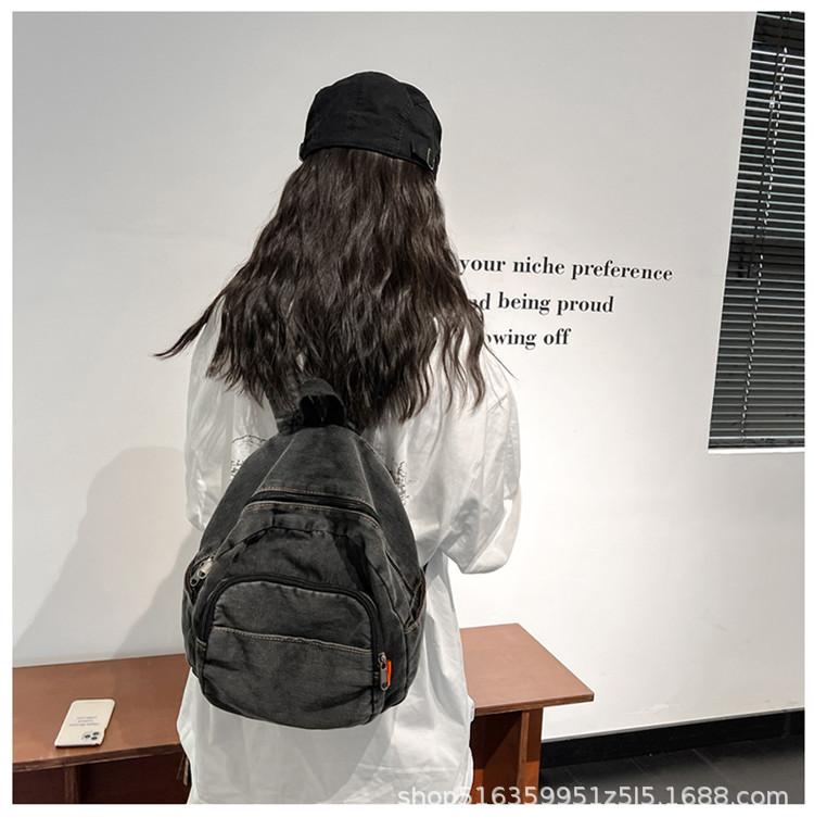Schoolbag denim backpack ins simple casual student backpack Korean version Mori retro washed denim backpack