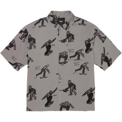X Bolin Artist Collaboration All-Over Print Button-Down Short Sleeve Shirt Men Tops Gray VN000J2XDGC1