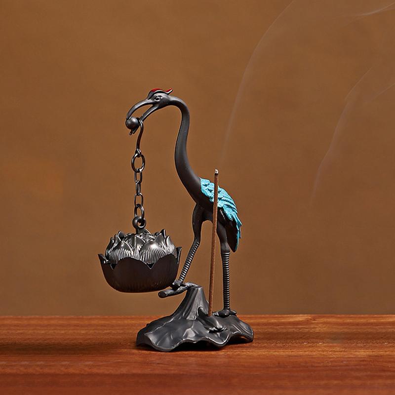 Crane Incense Burner Holder Stove Lotus Incense Burner Antique Alloy Lotus Hanging Stove Tea Ceremony Craft Household Decoration