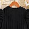 Children Clothing for Girls Autumn Long-sleeved Knitted Shirt Dress Black Printed Princess Dresses