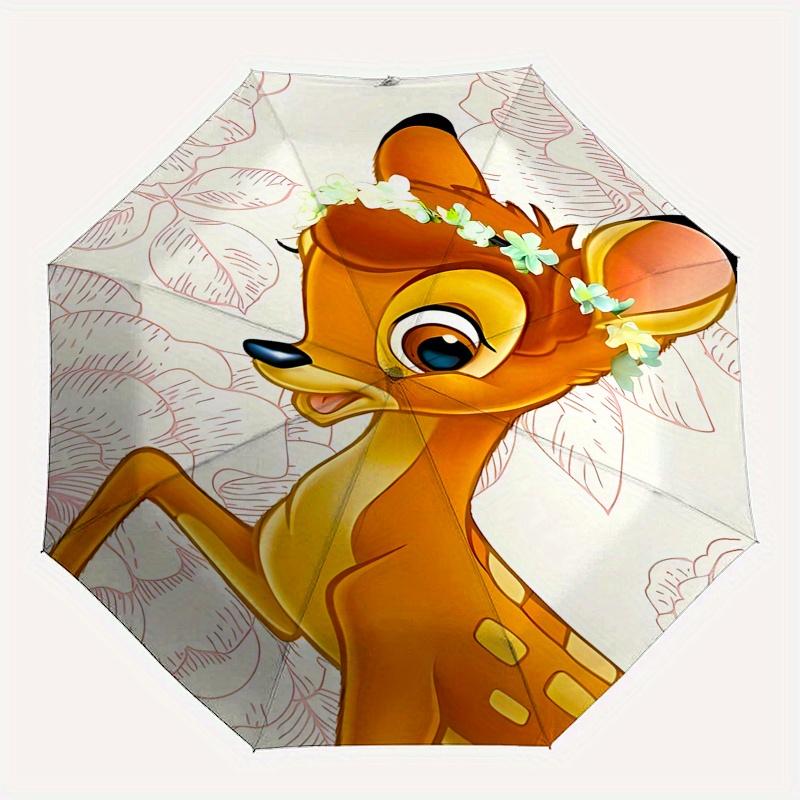Disney Bambi,Deer,Flowers Fashion Manual Folding Umbrella - Reinforced Eight Ribs, Automatic Opening and Closing, Lightweight, Ssuitable For
