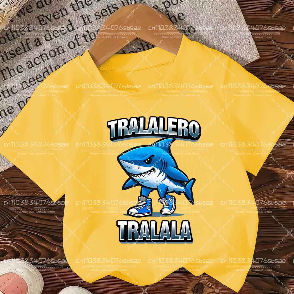 Kids 100 Cotton Luxury TShirt Tralalero Tralala Cool Shark Graphic Short Sleeve Elegant Casual Summer Tee Tops