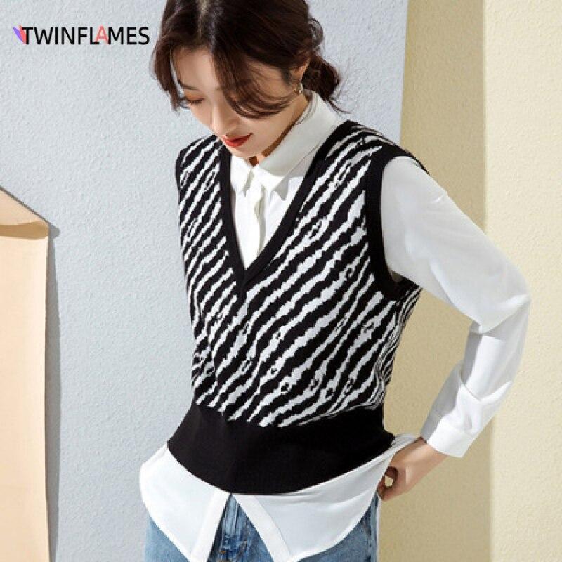 Sweater Vest Women New Autumn Winter Loose Harajuku Pullover Pulls Femme Sleeveless Knitted V-Neck Chic Outerwear