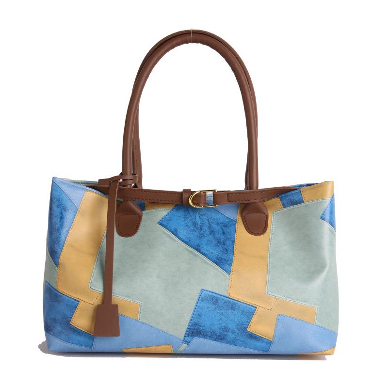 

Largecapacity retro splicing winter new bucket bag commuting to work simple casual shoulder bag синій