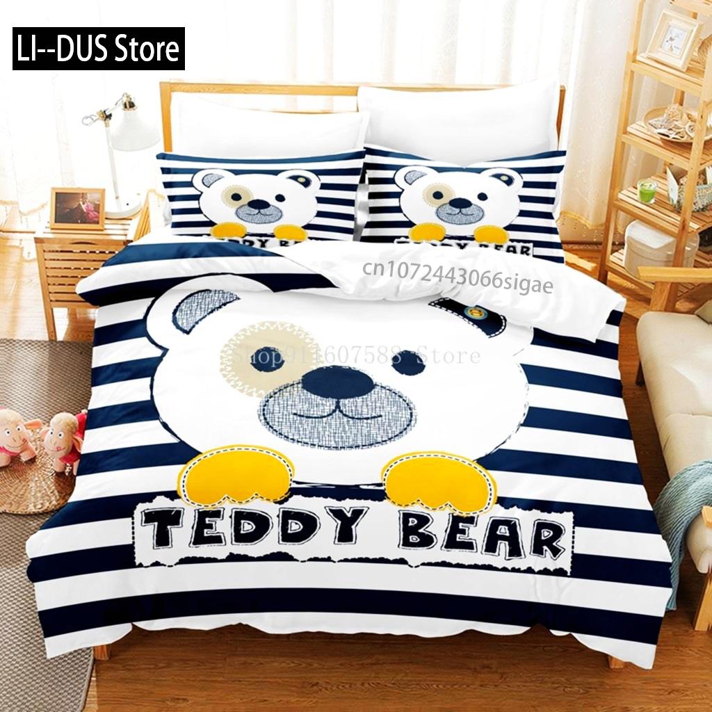 Duvet Cover 3D Printed Cute Teddy Bear Bedding Set And Pillowcase Cartoon Quilt Cover Home Teen Boy Girl Gift Bedroom Decor