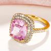 Square Micro-Set Pink Diamond Ring, Elegant Imitation Zircon Ring Wedding Ring.