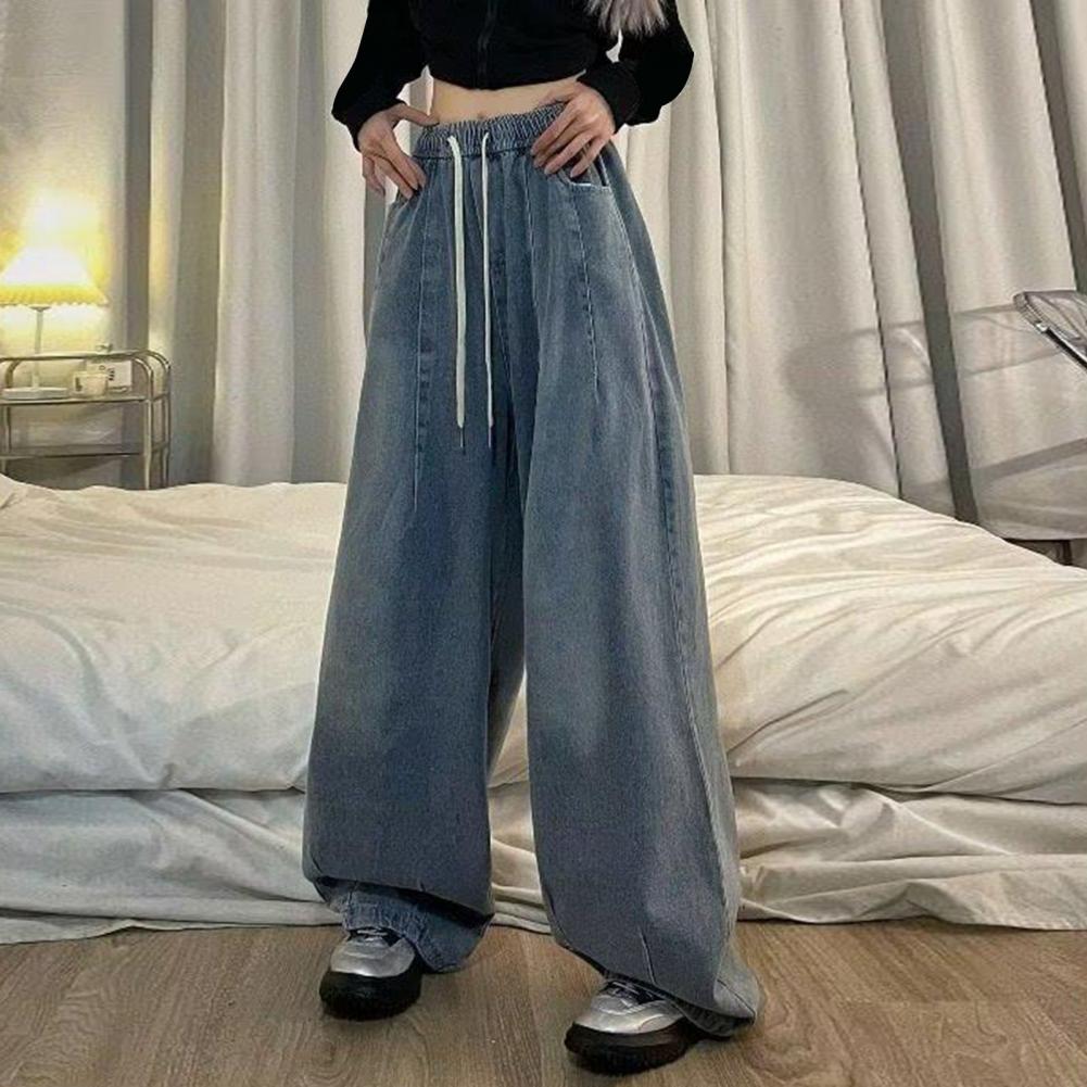 Vår Dam Lös Jeans Unisex Denim Jeans Vintage Vida Ben Denim Jeans med Elastisk Midja Djup Gren Fickor Dam Streetwear för Hip