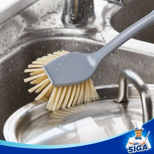 MR.SIGA Bamboo Kitchen Handle Palm Brush with Scraper, Pack of 2