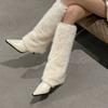 Long boots good-looking white high-heeled boots fluffy winter feeling Spice girl European and American pointed knees but new senior children