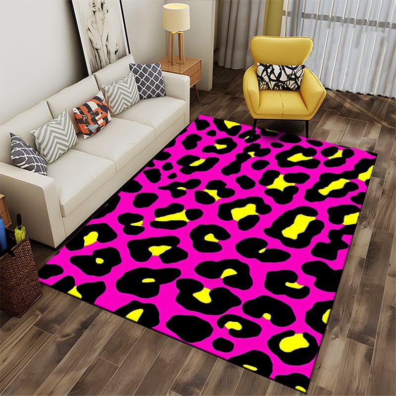 Leopard Print Pink Carpet suitable as a non-slip mat for the living room or bedroom sofa