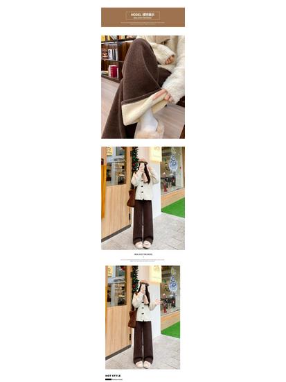 Women's Plus Size Herringbone Fleece-Lined Wide-Leg Pants, M-6XL, Autumn/Winter, High-Waisted, Thick, Casual, Straight