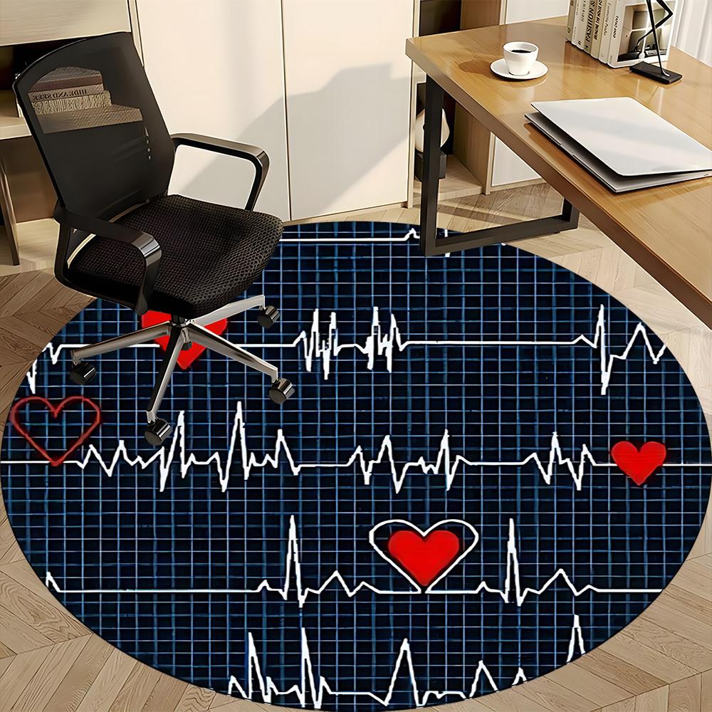 1pc Heartbeat Chair Carpet for Office, Round Polyester Mat, Indoor Decor for Office, Easycare Fabric, Washable Non-slip Area Carpet