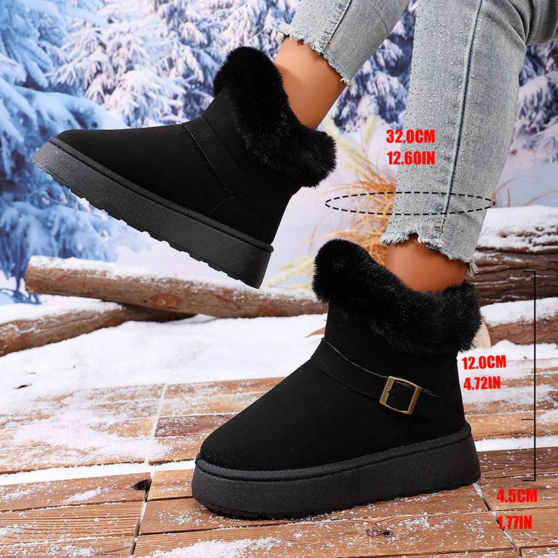 Fashion Fashion Buckle Faux Fur Snow Boots for Women Warm Plush Lining Platform Winter Boots Woman Non Slip Faux Suede Ankle Botas Mujer