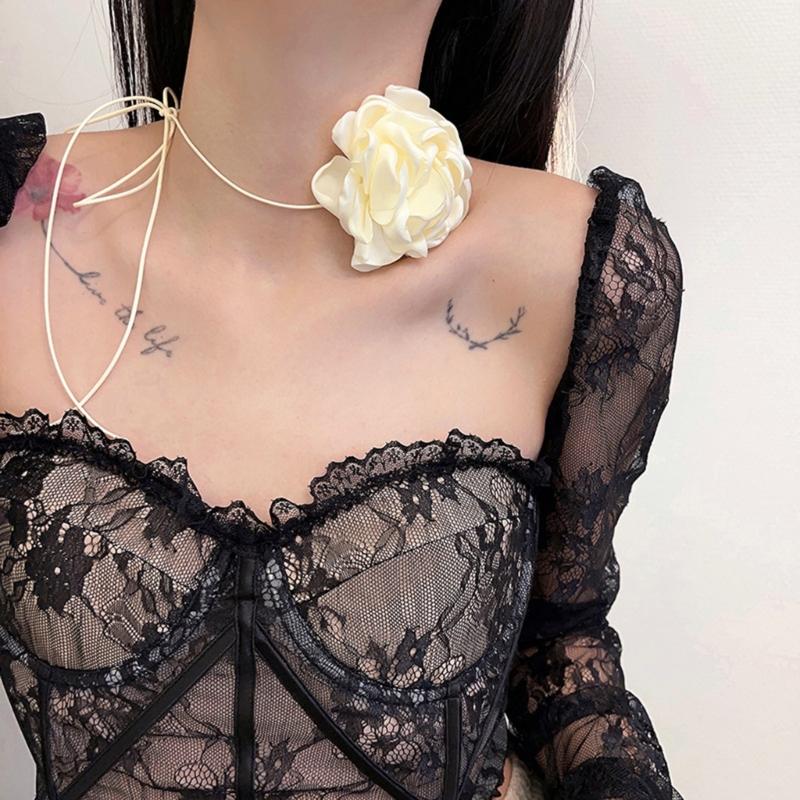 Flower Collar Choker Necklace Soft Fabric Flower Choker Tie Fabric Flower Chokers Cloth Accessories for Women Teen Girls